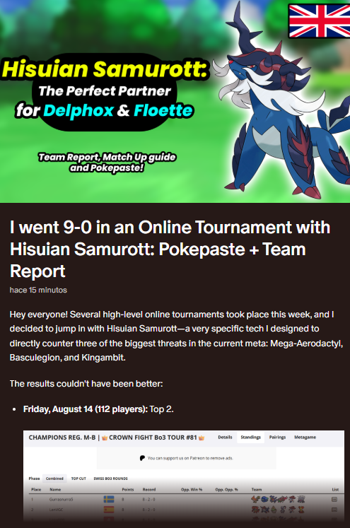 LenVGC's tweet photo. After hours of work, my 2,100+ word Team Report for Hisuian Samurott + Delphox &amp; Floette is finally here—and it's 100% FREE! ❤️

Went 9-0 in Swiss and got Top 2 in 110+ player tourneys with this team.

Full Team Report in the first reply! 👇 https://t.co/bYT6vmIgU6