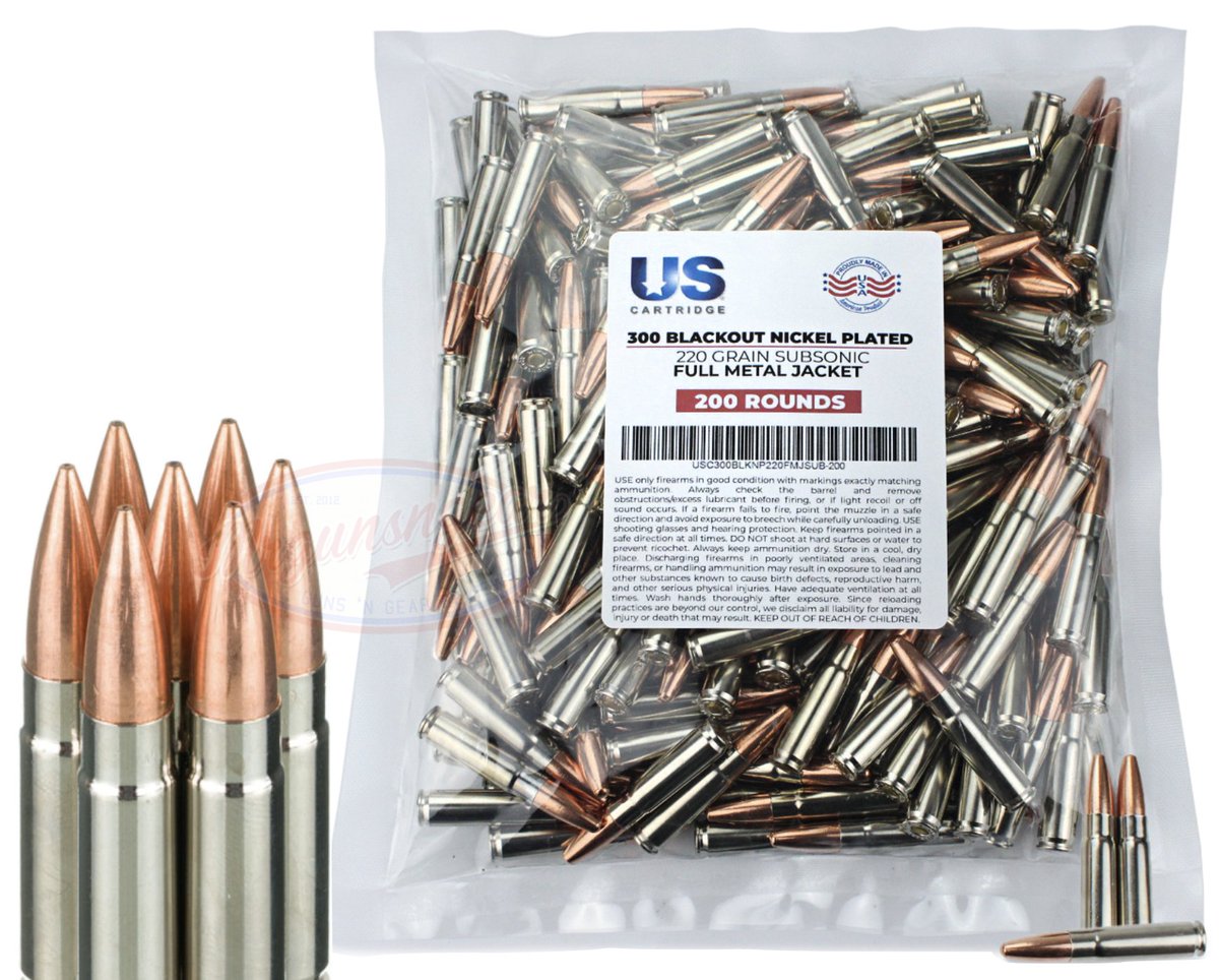 Mrgunsngear's tweet photo. US Cartridge nickel plated brass case subsonic 300BLK with 220gr FMJ projectiles for $0.75/rd orders over $149 ship free with code "GFS149PLUS" currently here: https://t.co/4l8l6hxC4W

#300blk #subsonic https://t.co/oRc2LD5b5Y