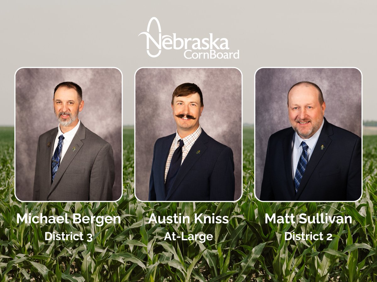 NECornBoard's tweet photo. NCB is pleased to welcome Michael Bergen and Austin Kniss as farmer board member directors in district 3 and the at-large position, respectively. Matt Sullivan was reappointed to serve as the District 2 director.

Read about their backgrounds, https://t.co/7F4kHOvllT https://t.co/4pHZQLNbAi