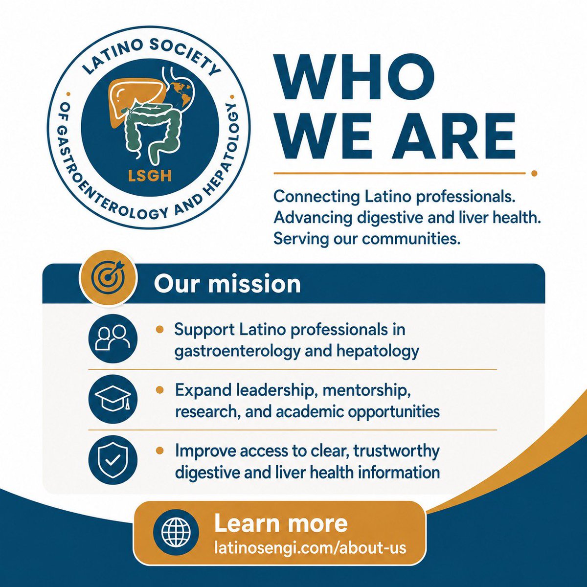 latinogisociety's tweet photo. 🌎 Who are we?

We are a community connecting Latino professionals, advancing leadership in gastroenterology and hepatology, and improving digestive and liver health for the communities we serve. 🤝🩺

🔗 https://t.co/ZhkD8YTo2y

#LatinosInGI #LSGH https://t.co/B1iGTShtxv