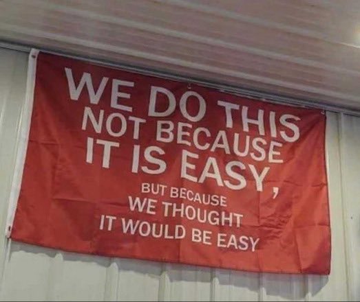 charlieykim's tweet photo. @AlexHormozi Reminds me of this image…

The leadership skill is once you’ve realized it’s hard, how long does it take to put on your “hard-mode-hat” and go to war. 💪 https://t.co/hTBHHxLEnJ
