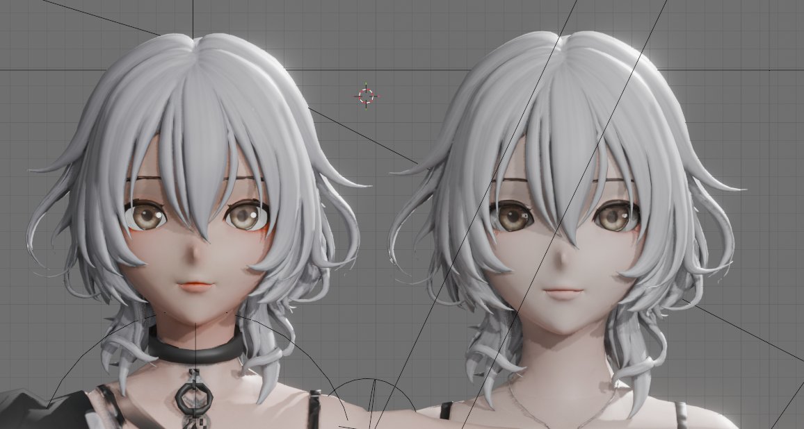 Dstudio_ai's tweet photo. 要望があったので！
1枚目はGeminiが作ってくれた画像（3D風の参照用画像）で、2枚目の左が微調整後、右がTripoポン出しです。
（左側、元投稿から肌のテクスチャちょっとだけいじっちゃってます🙇‍♂️）

ここで大事なのが、「どの生成AIでも平衡投影だと結構イケてる」ことです。
平衡投影は奥行きがなくなるやつですね。
反対に透視投影は奥行きがあるやつです。（いつもの私たちの視界）

Tripoの凄いところは、斜めから見ても（３枚目）けっこうカワイイところ。

二次元キャラクターの3D化ってめちゃくちゃ難しくて、斜めから、または横から見たときに結構不細工になってしまいます。
これを解消するためにカメラの方向に合わせてキャラクタ―の顔を歪ませる手法があるくらい。

しかしTripoは斜めからみてもビジュいい感じなのがすごいです。