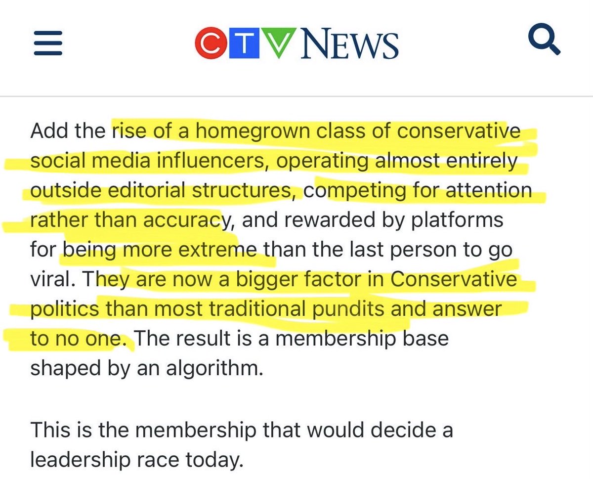 saskatchewan_in's tweet photo. ‼️ I don’t believe independent media is the problem. I think it's the competition that legacy media created by doing a piss-poor job of earning trust.

If mainstream news consistently gave Canadians the whole story without partisan framing, selective context and convenient omissions, people wouldn’t be wandering off looking for the half that somehow keeps falling off the newsroom desk.

And @CTV  has some industrial-strength gall lecturing anyone about “editorial structures.” 

This is the network that was forced to apologize after its own investigation found employees altered and manipulated Pierre Poilievre footage, creating a false impression of what he said. Some Canadians still repeat that falsehood as fact, even now today. 

But thank heavens CTV  had editors.🤦🏼‍♀️

Editors. Producers. Standards. Corporate oversight. The whole magnificent apparatus. And the manipulated clip aired anyway.

Independent media didn’t steal CTV’s audience. Legacy media drove people out looking for the rest of the story, and now has the bloody nerve to sneer at the people they found telling it.. You don't get to drive customers away and then lecture them about where they shop.

Earn them back. Don't be such a useless bunch of chumps. 

#cdnpoli #CTV #cdnmedia