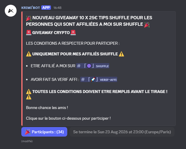 kriminelx's tweet photo. 🎁 GIVEAWAY — 250€ EN CRYPTO 🎁

10 gagnants × 25€ 💸

Pour participer :
🔁 RT + ❤️ ce post
👥 Suis @kriminelx
🎰 Sois affilié sur Shuffle 👉 https://t.co/sGlzTq69OM (code KRIMI)
💬 Rejoins le Discord 👉 https://t.co/dHjUVF0GLD
⏳ Fin le 23 août à 23h — tirage sur le Discord
Réveillez-vous ! 🔴⚫
#Giveaway #Crypto #Shuffle #Concours