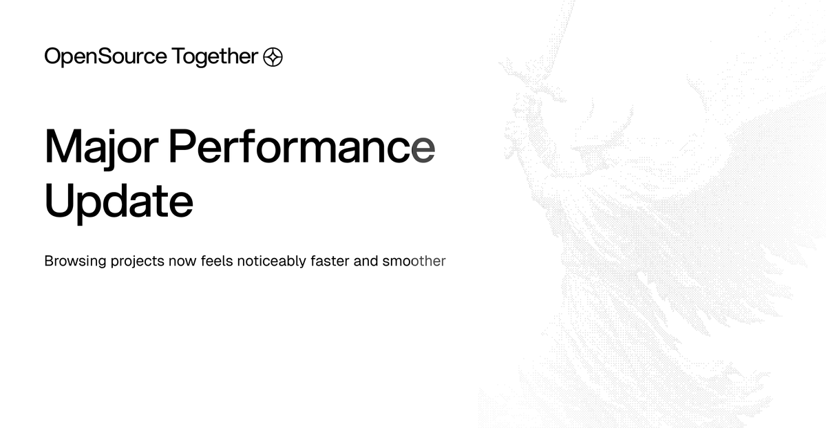 OpenSTogether's tweet photo. Open Source Together just got a lot faster.

Browsing projects now feels significantly smoother, making it much easier to scroll through and find the ones you’re interested in.

We’re gradually cleaning things up and improving the experience.

More soon. https://t.co/wWkUSdxGVa