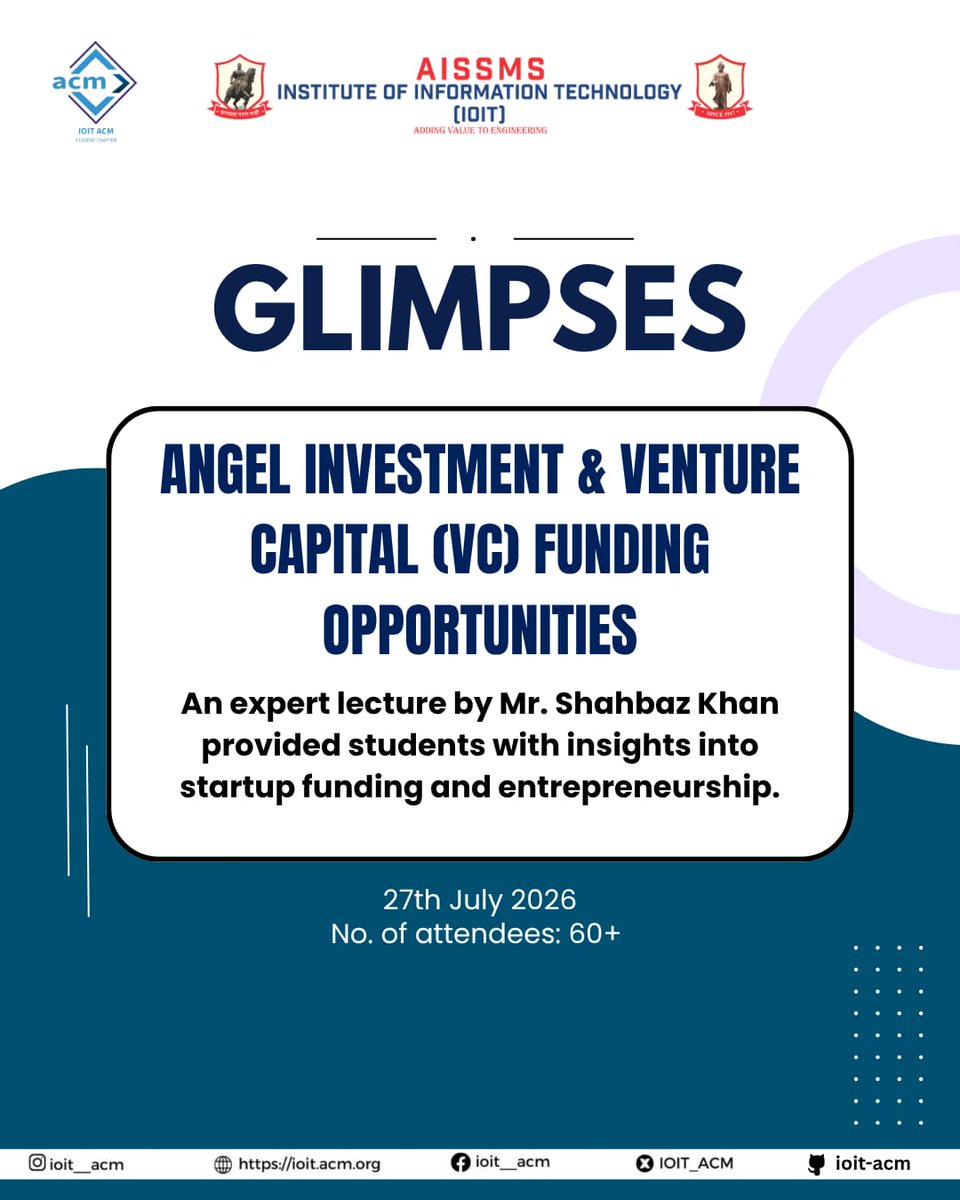 IOIT_ACM's tweet photo. Angel Investment &amp; VC Funding Opportunities 💼🚀

An insightful session exploring the world of entrepreneurship, startup funding, and venture capital. Students gained valuable insights into product validation, fundraising, and building an entrepreneurial mindset. 💡📈 https://t.co/dsGoUk79wY