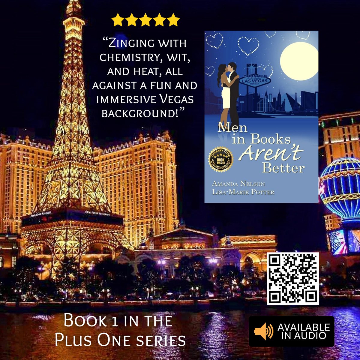 ANelsonLMPotter's tweet photo. Looking for a good #BIPOC romance? Check out Men in Books Aren't Better! 

Meet Molly, a writer who hires Jared, a handsome companion, to spark her creativity!
Three days.  One contract.  Zero expectations.
But as the words flow, so do their feelings...
Is it love or just a plot twist?

Available in print, eBook, or audiobook, Book 1 in the Plus One series, Men in Books Aren't Better, is a closed-door Vegas romance filled with charm, chemistry, and heart.
Get your copy now!
➡️ https://t.co/FJFgyzdZuQ

#BooksWorthReading #NelsonPotter #sweetromance #closeddoor #BookTwitter
#MenInBooksArentBetter #romance #romcom #JustWhattheDoctorHired #LynnPainter #fakedating #bookboyfriend #willtheywonthey #alltheheatwithoutthespice #ebooks #audiobook #romancereads #ACX #TwosCompanyPlusOnesaCrowd