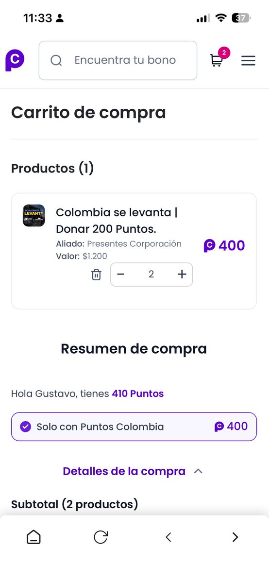 TavoGomez92's tweet photo. Si usted es como yo que dejar perder esos puntos Colombia, es momento de donarlos, desde 200 puntos se pueden donar! https://t.co/mwa78bvuxn