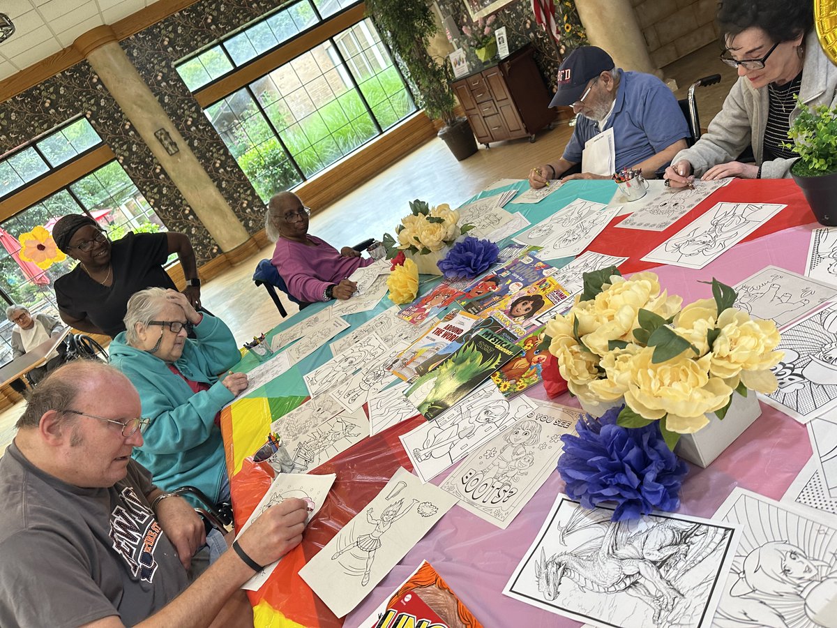 AHCedarGrove's tweet photo. Our residents celebrated National Coloring Book Day by getting creative and bringing their artwork to life with plenty of color and imagination. It was a relaxing and enjoyable way to spend time together! https://t.co/X2hp0V41Sk