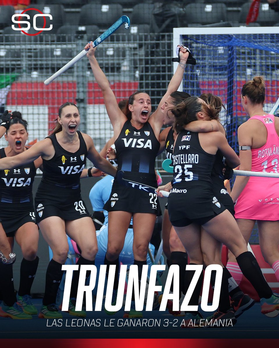 SC_ESPN's tweet photo. 🇦🇷 SUFRIENDO... ¡TRIUNFAZO DE LAS LEONAS!

✔️ Argentina le gana 3-2 a Alemania en la segunda fecha del Mundial de Hockey femenino

⚽ Euge Trinchinetti y Agus Gorzelany x2

ℹ️ El miércoles, enfrentará a Escocia para cerrar el grupo

📺 Todos los partidos de #HWC2026 en Disney+ Plan Premium