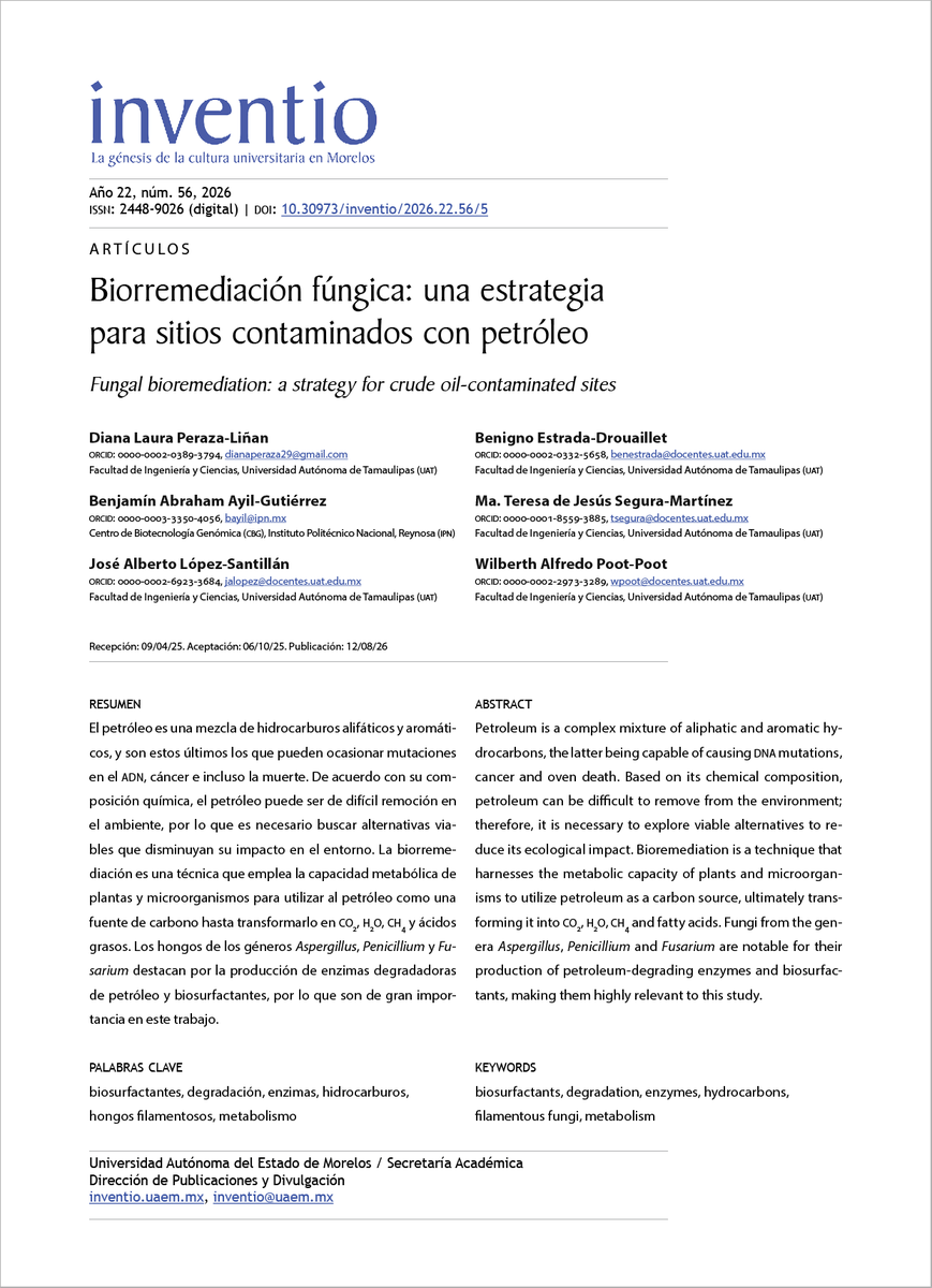 EdicionesUAEM's tweet photo. #INVENTIO #RevistaDivulgación #multidisciplina
Revista Inventio / Vol. 22 núm. 56
"Biorremediación fúngica: una estrategia para sitios contaminados con petróleo."
Artículo completo 👇🏾
https://t.co/lFq6xRvC5I
@prensauaem https://t.co/WXOsHHtTy6