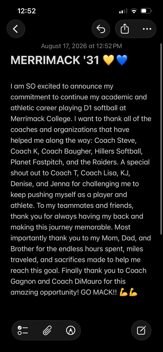 addy_walls2027's tweet photo. COMMITTED! SO grateful and excited for this opportunity!!💛💙 @MerrimackSB @Merrimack @raiderssbma @planetfastpitch @k_jacklets @BVVenomSoftball @HillerAthletics @CoachKvilhaug @JennaB2414 @DiamondAddicts @hcamtv https://t.co/W7Vvk2yNWG
