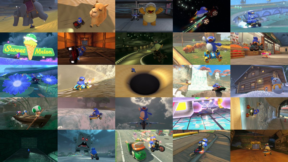 NathanMKWorld's tweet photo. Recently my account reached 100 followers, thank you so much to everyone who followed! 💙

As a way to celebrate, I decided to take 100 pictures of Penguin from various different places in Mario Kart World, 1 picture for each follower!

It took a while but it was fun :)

🐧🐧🐧 https://t.co/YGXzdO2ipZ