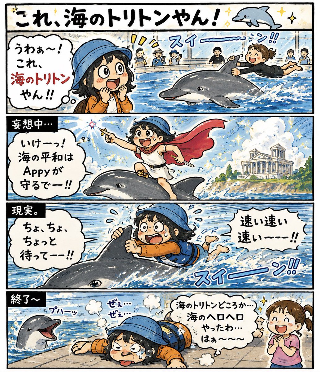 AppyHappyStep's tweet photo. 大阪のイルカと泳げる施設に
子供の付き添いで行ったときの妄想
海のトリトンじゃなく
海のヘロヘロ〜💧

#海のトリトン
#イルカ
#漫画
#appy https://t.co/vTeCa5a3qs