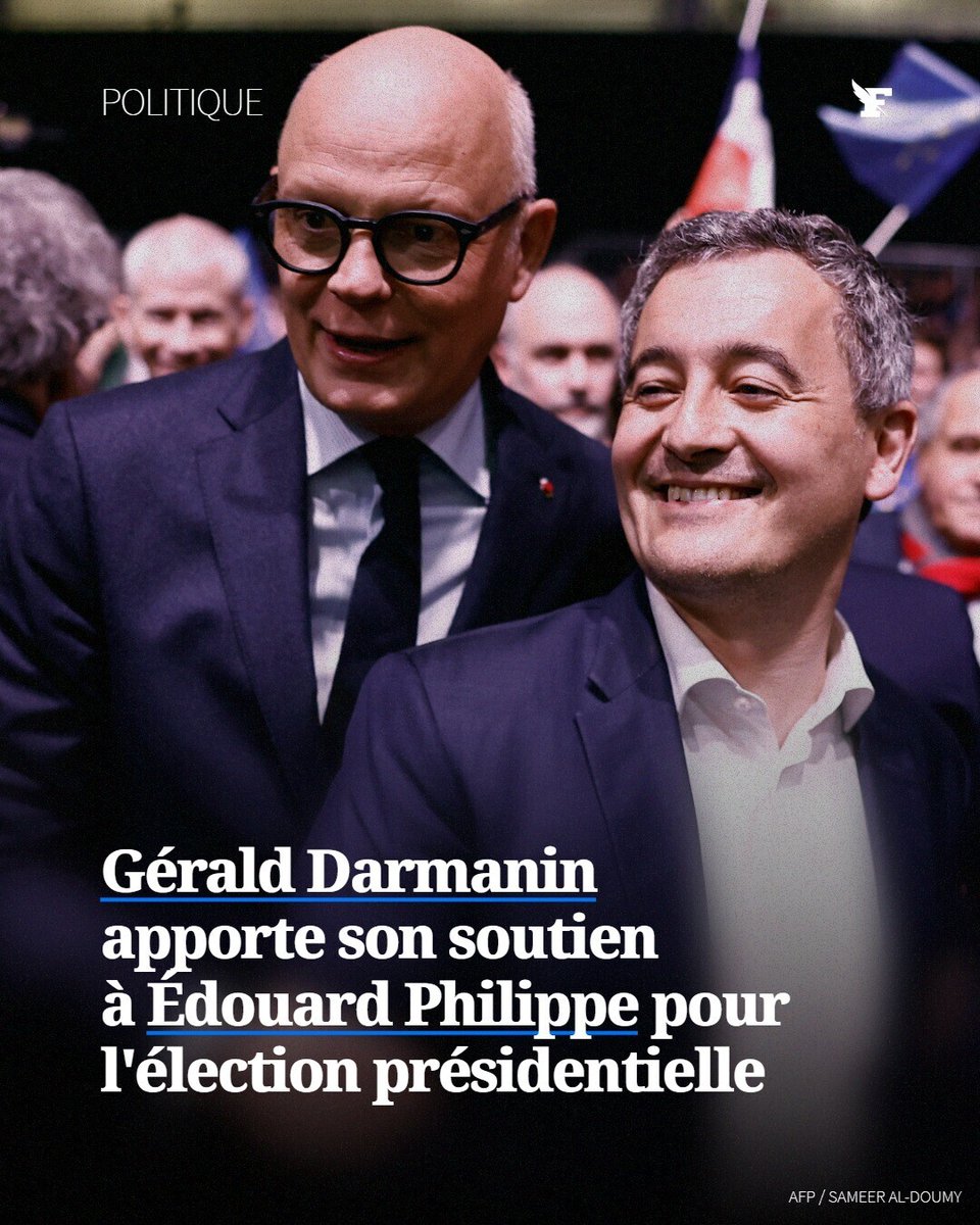 Le_Figaro's tweet photo. Gérald Darmanin soutient Édouard Philippe pour 2027. → https://t.co/Ts4Haav75A https://t.co/TFy8xyqNFA