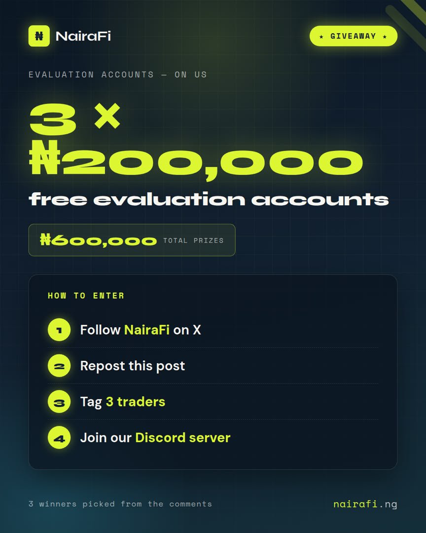 alhajiabdul__fx's tweet photo. 3 X ₦200, 000 account in challenges giveaway 

 follow @Nairafi_ & @alhajiabdul__fx

Like, Retweet tag 3 traders you know
Join our discord channel https://t.co/QVdnvFfvs8

Also follow 
@sodium_nq /@Zazzaufx
@jekzcharlez/@Khalifaforex747
@NAJIBABDUL02 /@venom_NeverDies 
@tafare_abdul/@merci__mon_dieu /@ramon0897/ @ReFlex_Trader/ @1trade0  / @Dan_BabaFX