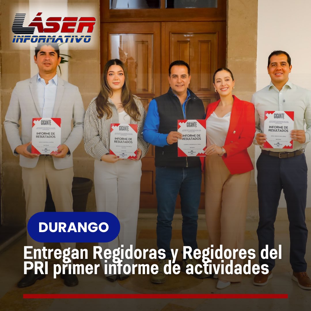 LaloSerranoZ's tweet photo. #LaserInformativo

#Durango|| Entregan Regidoras y Regidores del PRI primer informe de actividades

* Suman esfuerzos Gobierno Municipal, Estado y Cabildo de Durango.
* Mejoran más de 17 iniciativas el presente y futuro de Durango, nuestra casa. 

El trabajo en equipo entre el Gobierno Municipal, el Gobierno del Estado y el Cabildo es el buen camino para seguir dando resultados a la gran familia duranguense, destacó @josejoseantonio , al reconocer la coordinación y el compromiso de las regidoras y regidores del Partido Revolucionario Institucional (PRI) al entregar el primer informe de actividades.

“Tenemos que tener congruencia con lo que decimos y lo que hacemos y por supuesto debemos dar resultados”, señaló Toño al recibir el informe, además resaltó que la suma de esfuerzos permite avanzar con una misma visión y responder a las necesidades de la gran familia duranguense.

Por su parte, @GabyHLopez , coordinadora de la fracción del PRI, destacó mantienen un trabajo cercano a la ciudadanía. Informó que han presentado más de 17 iniciativas y refrendó que continuarán trabajando en equipo con Toño Ochoa y el gobernador @EVillegasV . “Tenemos la misma visión, una visión de un Durango con mejores servicios públicos, mejor transparencia, más atención incluyente a todos los grupos vulnerables”, expresó.

Añadió que el trabajo se refleja en las distintas comisiones del Cabildo las cuales presiden sus compañeros de fracción Brenda Pacheco, @ArielMaaLopez y @YorchHerrera , desde donde impulsan propuestas y dictámenes relacionados con actividades económicas, gestión territorial, servicios públicos, desarrollo rural y desarrollo social. 

“Así lo seguiremos haciendo en equipo con nuestro alcalde Toño Ochoa, con nuestro gobernador Esteban Villegas”, afirmó Gaby Hernández, al destacar que la suma de esfuerzos entre autoridades y ciudadanía mantiene a Durango en el buen camino.