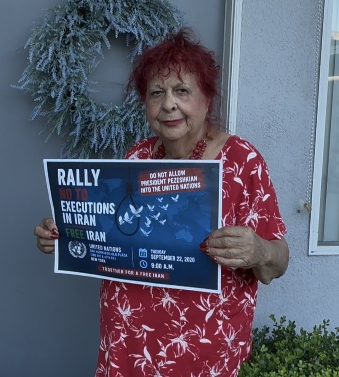 PooranArbabi's tweet photo. Aida Asatourian, a resistance supporter, calls on all freedom-loving people to come to NY and be the voice of the people of Iran fighting for freedom.  

Tuesday, 9/22/2026 in front of the United Nations.
#StopExecutionsInIran  
#FreeIran https://t.co/M67q5AVNfd