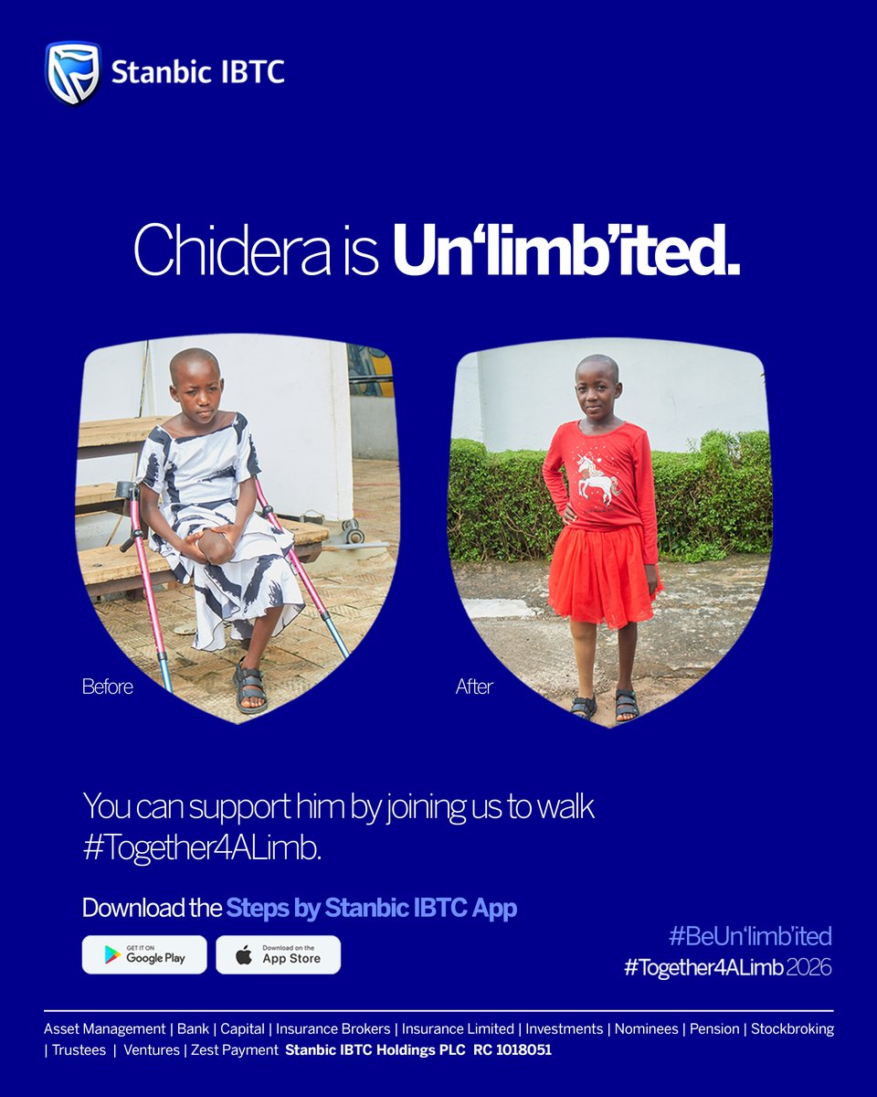 StanbicIBTC's tweet photo. Every step you take helps create hope, confidence, and brighter futures for children living with limb loss.
Visit https://t.co/js9kl4Raa6 to download the Steps By Stanbic IBTC App to join the walk.
#BeUnlimbited
#Together4ALimb
#StanbicIBTC💙 https://t.co/mr0drPvL0K