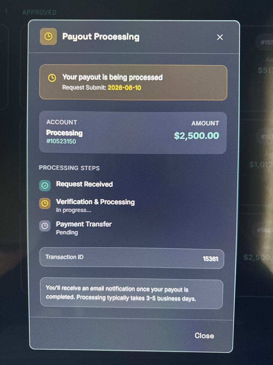 GauravIngle26's tweet photo. Hi  @QtFunded @AlexQuantTekel  could you please look into my pending payout for Account #10523150?

Payout submitted on 10th June and Ticket: QT-FCB44D4E9A2E. I’ve followed up multiple times and would really appreciate QT processing the payout and resolving my account status.

Hoping for a positive resolution. 🤝
@JamesQuantTekel