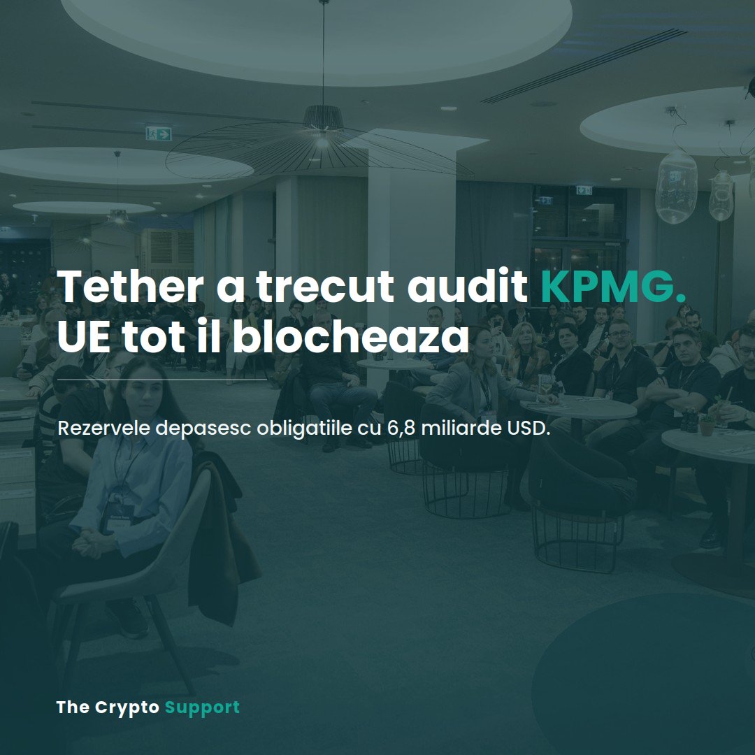 CryptoSupportRO's tweet photo. Tether a trecut primul audit independent din istoria companiei. Uniunea Europeana tot nu ii permite sa opereze.

O firma mare de audit a confirmat ca rezervele din spatele monedei USDT depasesc obligatiile cu 6,8 miliarde de dolari.

Ce arata situatia:
▪️ auditul a verificat fizic fiecare lingou de aur detinut de companie
▪️ rezultatul e cel mai curat posibil: fara rezerve, fara obiectii
▪️ Tether ramane blocat din UE, pentru ca refuza o regula europeana privind rezervele

Un audit perfect nu inlocuieste conformitatea cu regulile europene.

Pentru investitorii din Romania, mesajul e simplu: transparenta companiei nu tine loc de licenta.

@CryptoSupportRO  te ajuta sa intelegi ce inseamna conformitatea, aplicata la portofoliul tau.