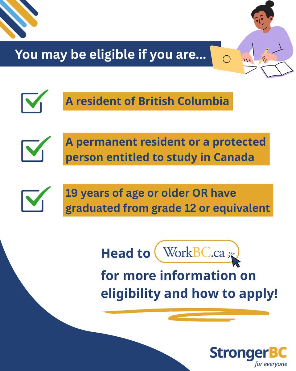WorkBC's tweet photo. Are you a new resident of BC? 🏡

You could be eligible for the StrongerBC future skills grant! Learn how you can get up to $3,500 for short-term skills training programs across a variety of in-demand sectors:

https://t.co/lcwFotLay7

#WorkBC #StrongerBC #FutureSkillsGrant https://t.co/3JUiJ255So