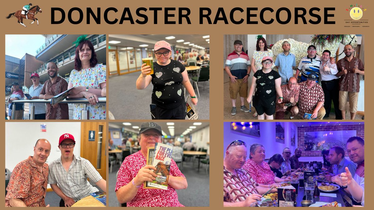 DayDoncaster's tweet photo. Dig It N Gro from Rossington SMILE had a fantastic day out!

We all had a delicious fish &amp; chips lunch at Fish Bits in Doncaster before heading to the Doncaster Racecourse 🏇!

We all enjoyed placing bets and cheering on our chosen horses! 

@DoncasterDamian

#Horseracing https://t.co/c15ARPp4UV