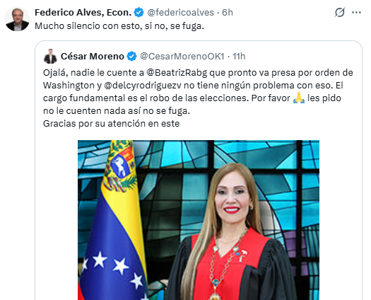 estebanoria's tweet photo. 🚨 ¡URGENTE! | REPORTAN QUE CARYSLIA RODRÍGUEZ ESTARÍA EN FUGA 🔍⚖️
El economista Federico Alves y otras cuentas alertan sobre la presunta fuga de Caryslia Rodríguez, actual presidenta del Tribunal Supremo de Justicia.
Hasta ahora no existe confirmación oficial sobre su paradero. La información está en desarrollo.

¿Dónde está Caryslia Rodríguez? 👀
#Venezuela #Libertad #Democracia