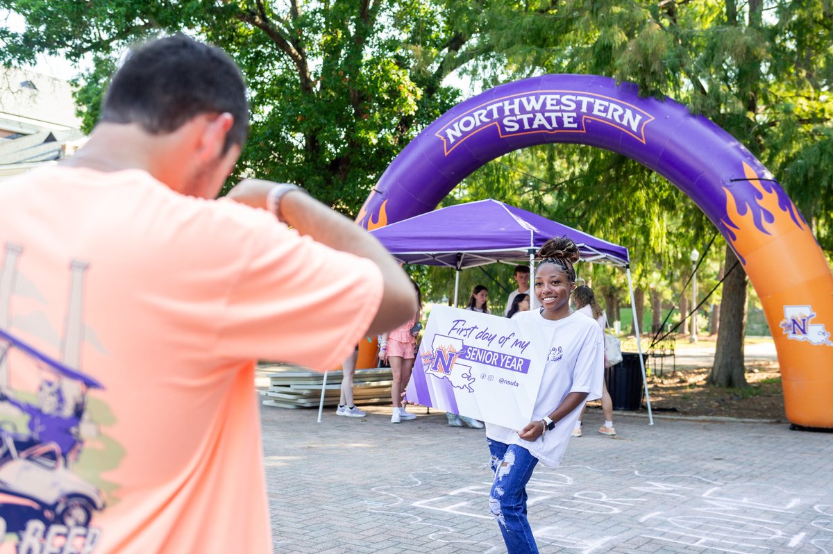 ulsystem's tweet photo. It’s a great day to be a Demon! @NSULA welcomes students back! From the first day of class to the walk across the graduation stage, every connection, experience, and opportunity along the way matters. 💜🧡 
#ULSystem #NorthwesternState #OneSystemOneMission https://t.co/oEFgcu4tUF