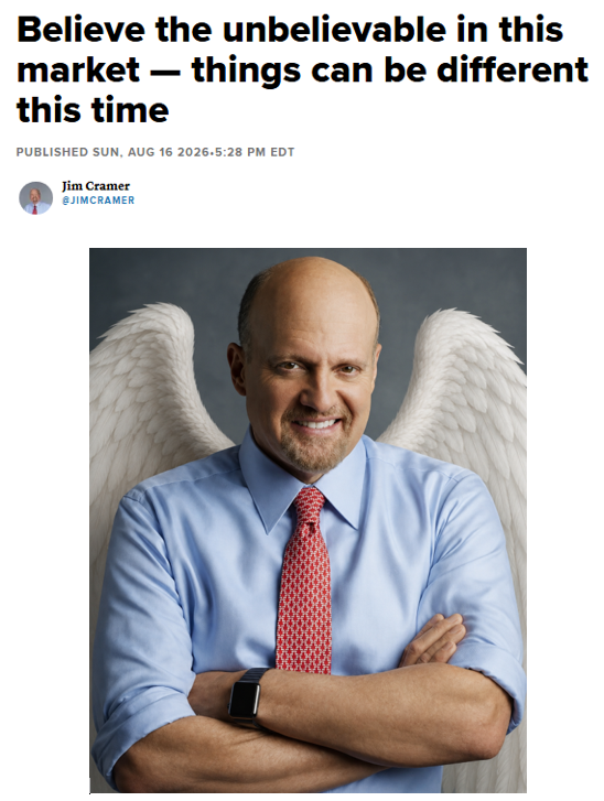 Barchart's tweet photo. Jim Cramer just said this "This Time is Different" 🚨 Dear God, pack it up folks 🫡 https://t.co/kigM9mRDNw