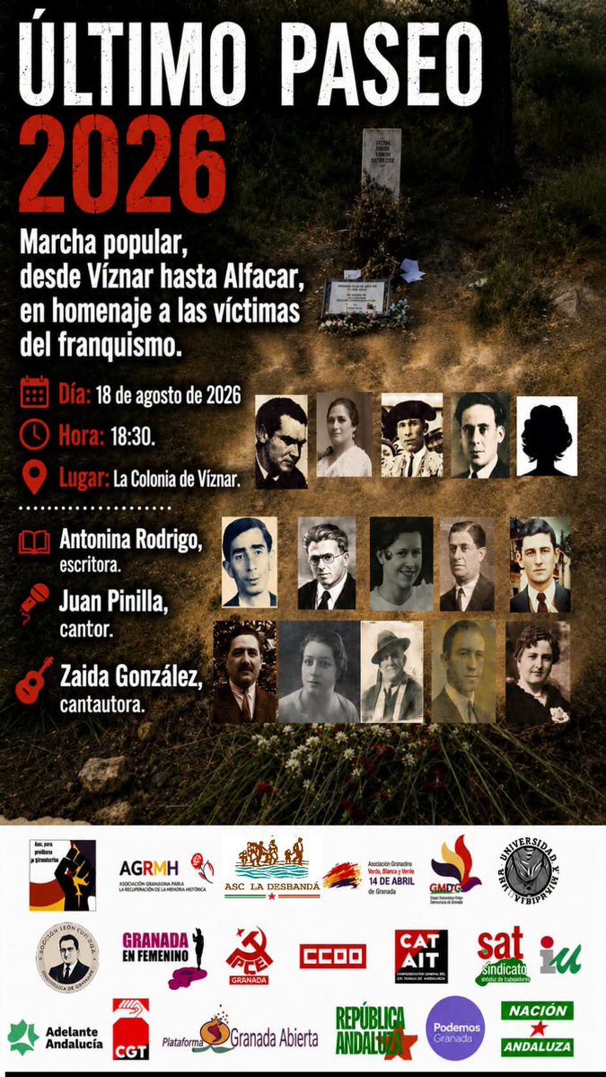 LADESBANDA's tweet photo. Este próximo martes 18 de agosto, participaremos en la marcha popular en homenaje a las víctimas del franquismo.
🔴 #FedericoGarciaLorca
🟡 #FascismoNuncaMas
🟣 #BarrancoDeViznar
ASC La Desbandá https://t.co/igDVAVyM7q