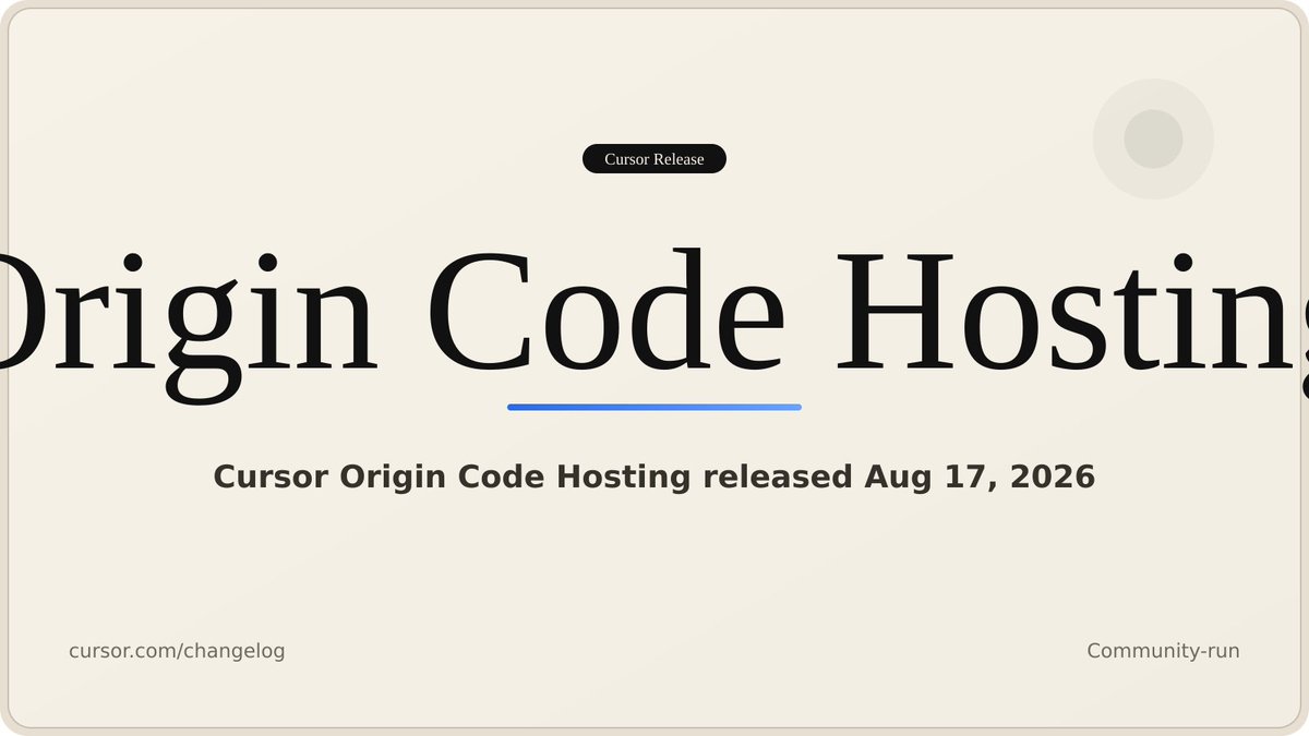 cursorreleases's tweet photo. Cursor: Origin Code Hosting

What changed:
- Origin is Cursor's new code hosting platform, rolling out in early beta on all paid plans: repos, pull requests, and code browsing
- GitHub repos sync to Origin in real time; PR comments and reactions sync both ways between Cursor and GitHub within seconds
- Agents can answer questions, make changes, update PRs, or push a branch from any Origin repo

Details in thread ↓