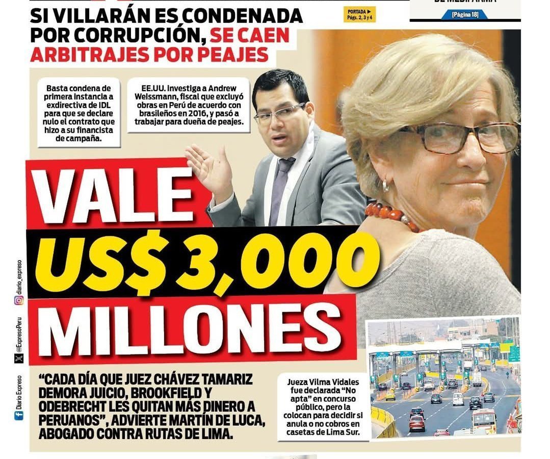 RICHARDEDGARDO8's tweet photo. 🚨 ¡AHORA ENTENDEMOS TODO!🚨 Si Susana Villarán es condenada por corrupción, se caen los arbitrajes de peajes que valen US$ 3,000 MILLONES.
Tres mil millones de dólares que le están robando al pueblo peruano todos los días.Por eso la mafia sacó a Porky de la carrera presidencial.
Por eso están desesperados.
Por eso manipulan, difaman y usan al JNE y a la ONPE como si fueran de su propiedad.¡YA BASTA!El 4 de octubre los peruanos de bien tenemos la obligación de aplastarlos en las urnas.
Cada uno de nosotros tiene que hablar con los indecisos, con los que todavía dudan, con los que están dormidos.El único candidato que está enfrentando de verdad a esta mafia es Rafael López Aliaga.Que los corruptos sepan de una vez:
¡LOS PERUANOS NO NOS DEJAMOS SORPRENDER NI ROBAR MÁS!
¡Por el Perú!