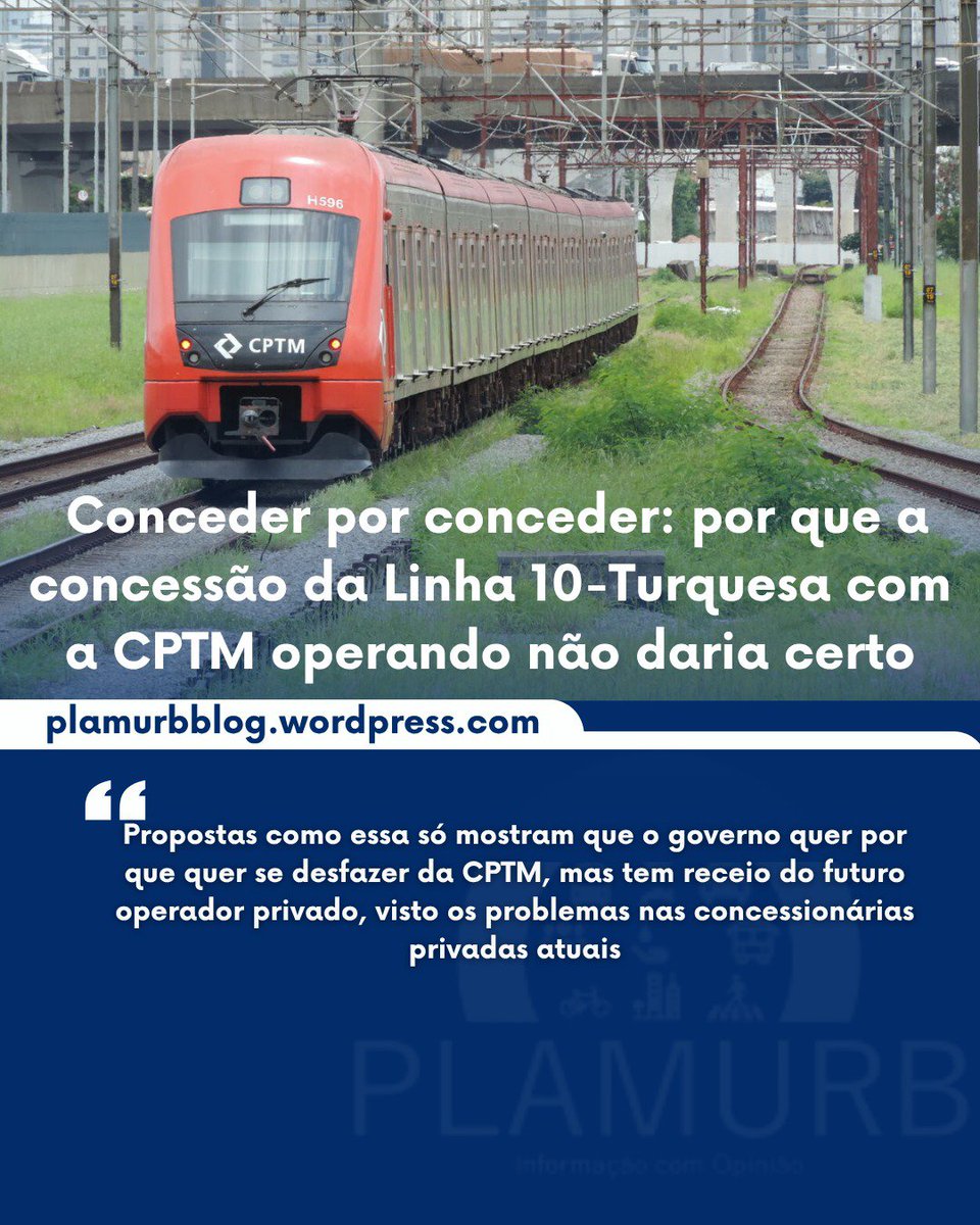 Plamurb1's tweet photo. Artigo novo do #Plamurb
Propostas como essa só mostram que o governo quer por que quer se desfazer da CPTM, mas tem receio do futuro operador privado, visto os problemas nas concessionárias atuais.
#L10 #CPTM #L14
https://t.co/NpBLyEvamn https://t.co/ZSuGKi7axg