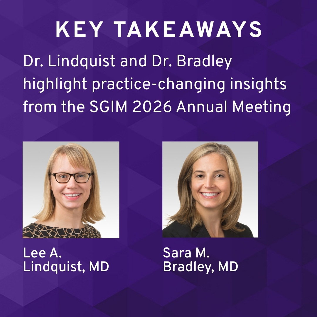 NMGeriatrics's tweet photo. After returning from the Society of General Internal Medicine (@SocietyGIM) 2026 Annual Meeting, Lee Lindquist, MD, and Sara M. Bradley (@smbst99), MD, identified several key takeaways that could reshape clinical practice for #geriatricians.

• Emerging evidence suggests antipsychotic medication use after hospitalization should be more carefully reviewed to lessen rehospitalization and mortality risk.
• Recent findings continue to show that blood biomarker tests for Alzheimer's should not be routinely offered to asymptomatic patients. #Alzheimers #Dementia

See more important takeaways from the Annual Meeting: https://t.co/U3VReZ4EOt