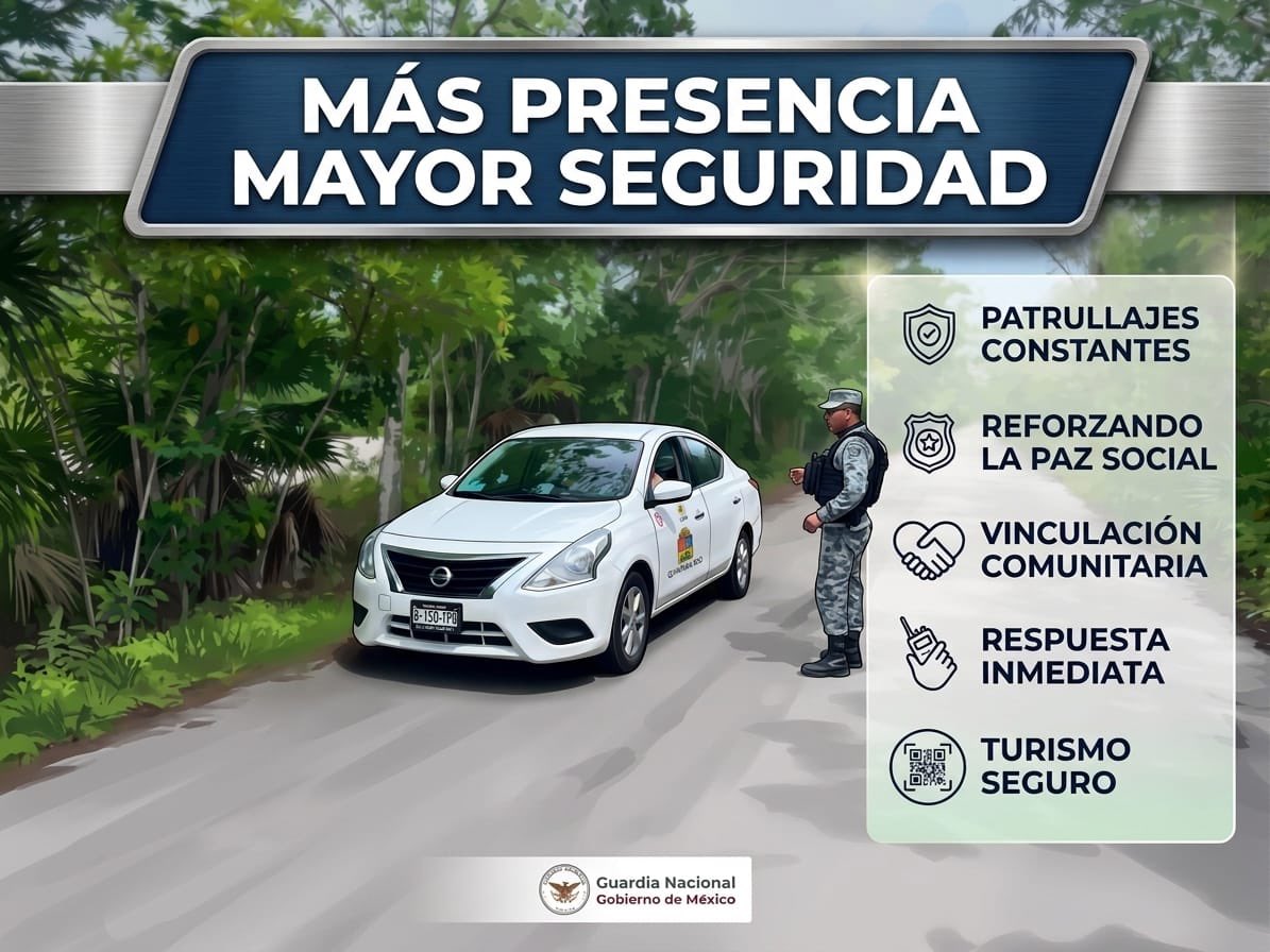 GNQRoo's tweet photo. “Recorridos preventivos que brindan tranquilidad, confianza y seguridad a las familias de Quintana Roo. La Guardia Nacional está presente para proteger y servir.” https://t.co/kikSbOdMfS