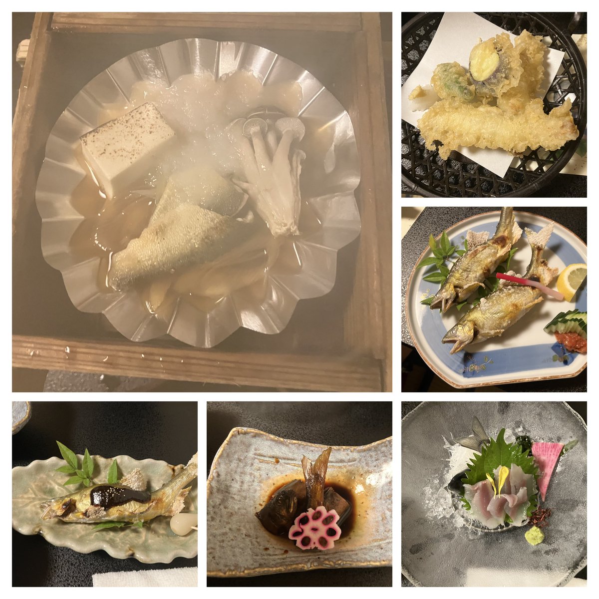 kimajun's tweet photo. お盆休みに妹が愛媛から帰ってきてたので、鮎のコース料理食べてきた🐟
〆の雑炊の写真撮り忘れ https://t.co/feUPzXBGaA