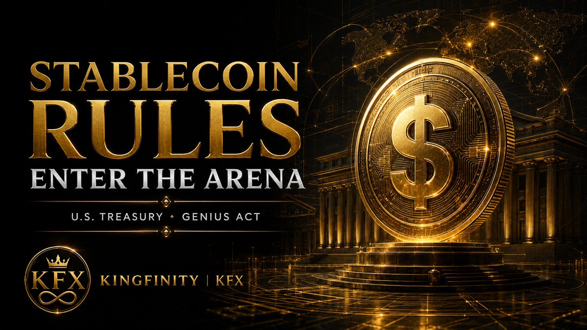 Kingfinity's tweet photo. 👑 Stablecoins just entered the rulebook arena.

The U.S. Treasury has proposed core definitions for implementing the GENIUS Act: when a payment stablecoin is considered issued in America, when it is offered to U.S. users, and how foreign-issued coins may access the market.

This is not the final rule, and the market has not delivered a clean reaction. But the direction matters. Stablecoins are moving from crypto products toward regulated payment and settlement infrastructure.

The next empire will not be built on attention alone. Issuers, exchanges, and ecosystems that combine distribution, compliance, liquidity, and real utility may gain the strongest position.

The Kingdom watches the rails, not only the candles. ⚜️

#stablecoins #crypto #GENIUSAct #web3 #kingfinity #kfx