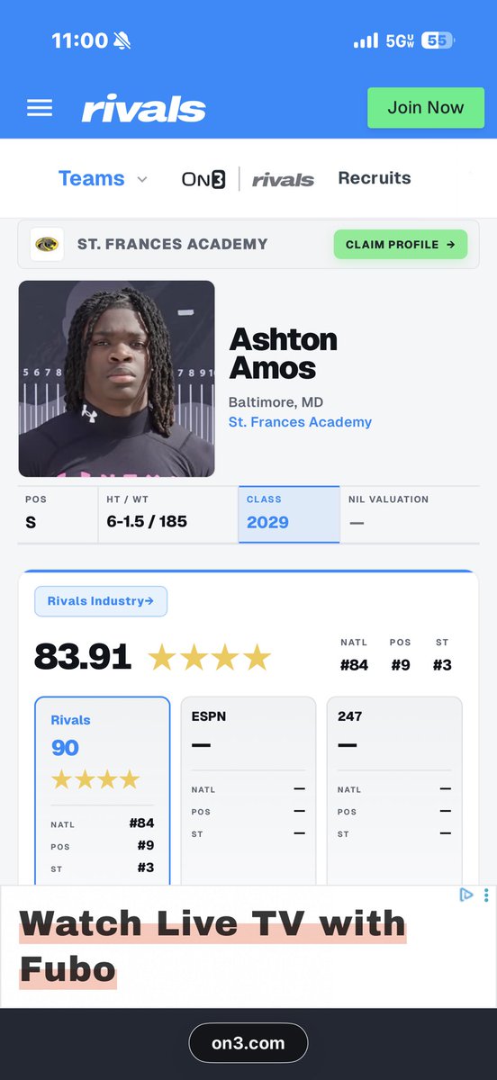 ashton_amos1's tweet photo. Blessed to be ranked a 4⭐️ on Rivals AGTG🙏

@Rivals @ChadSimmons_ @adamgorney @CoachJdubSFA 
@Coachmessay @CoachCammm https://t.co/jKyPaCHCWS
