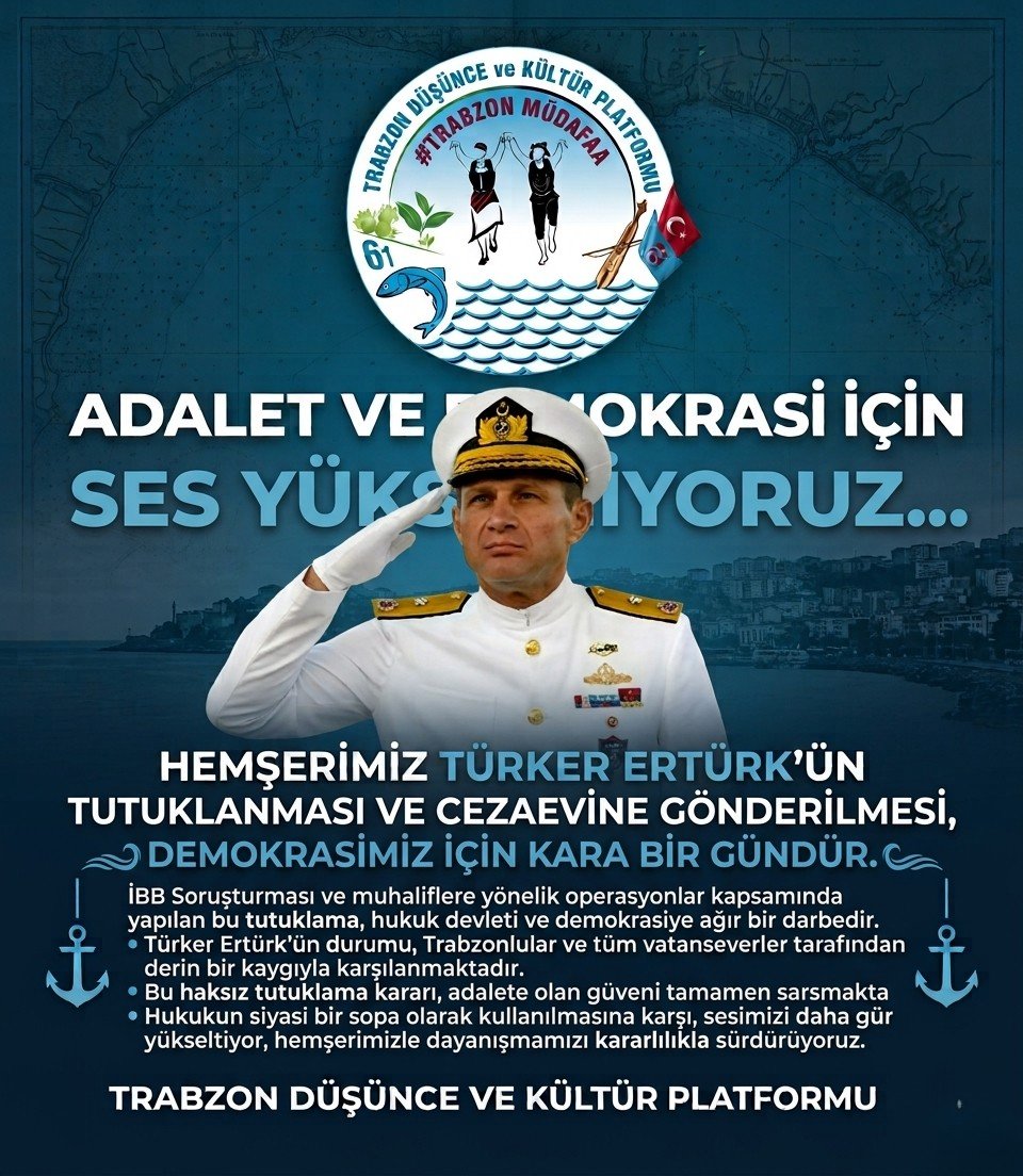 fmkoroglu's tweet photo. BASINA VE KAMUOYUNA

​Son dönemde ülkemizde hukuk devleti ilkesini ve demokrasi kültürünü derinden yaralayan, toplumsal muhalefeti ve yerel yönetimleri hedef alan kısıtlayıcı uygulamalara ne yazık ki bir yenisi daha eklenmiştir. 

Değerli hemşerimiz, Emekli Amiral Türker Ertürk’ün gözaltı sürecinin ardından tutuklanarak cezaevine gönderilmesi, adalet vicdanında son derece derin bir yara açmıştır.

​Trabzon’un yetiştirdiği, ömrünü vatan hizmetine ve cumhuriyet değerlerine adamış bir askerin ve entelektüelin karşı karşıya kaldığı bu ağır muamele; hukuk devleti, masumiyet karinesi ve demokrasi ilkeleriyle bağdaşmamaktadır.

İfade özgürlüğü, demokratik siyaset ve hukukun üstünlüğü; toplumsal barışın ve adalete olan inancın teminatıdır. Siyasi saiklerle hareket edildiği izlenimi veren bu tür tutuklama kararları, adalete olan güveni derinden sarsmaktadır.

​Trabzon Düşünce ve Kültür Platformu olarak;

📍​Hukukun bir baskı unsuru olarak değil, evrensel adalet ilkeleri doğrultusunda işlemesi gerektiğini,

📍​Masumiyet karinesinin ve tutuksuz yargılama esasının eksiksiz uygulanmasının zorunluluğunu,

📍​Eleştirel düşüncenin ve demokratik muhalefetin cezalandırılamayacağını bir kez daha vurguluyoruz.

​Hemşerimiz Türker Ertürk hakkında yaşanan bu haksız tutuklama kararını kabul etmediğimizi, hukuki sürecin takipçisi olacağımızı ve adaletin bir an önce tecelli ederek özgürlüğüne kavuşması yönündeki kararlı duruşumuzu kamuoyuna saygıyla duyururuz.

​Adalet ve demokrasi, herkes için ve amasız bir şekilde savunulmalıdır.

​TRABZON DÜŞÜNCE VE KÜLTÜR PLATFORMU