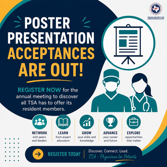 TSAPhysicians's tweet photo. Don’t miss the TSA Poster Presentations at the 2026 Annual Meeting! Join us to explore the outstanding research and presentations from our participants.

🗓️ Saturday, September 12
🕚 11:00 AM – 1:00 PM
📍 JW Marriott Hill Country Resort &amp; Spa

https://t.co/BAC1LyWgNx https://t.co/V0swuTbnpk