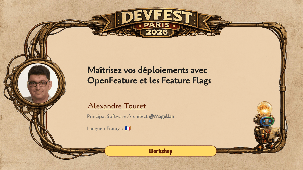 devfestparis's tweet photo. 🚩 Déployer sans activer, activer sans redéployer. Alexandre Touret vous fait piloter une feature Java/Angular avec OpenFeature : tests A/B, rollout progressif, ciblage, observabilité.
📅 27 nov – DevFest Paris
🗣️ Langue : 🇫🇷
🎟️ https://t.co/AFeCHxlDJt https://t.co/JlKPC8XmEF