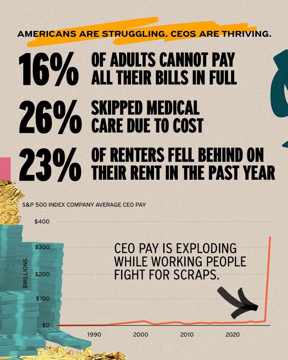 AFLCIO's tweet photo. Working people, not CEOs, make this country run every day. It shouldn’t be this hard to live and make ends meet.

Workers are not asking for luxury. We’re asking for some breathing room. https://t.co/HIdEhIqbmF https://t.co/bXmn3U3CgM