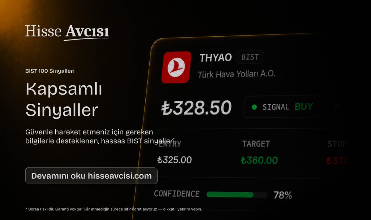 HisseAvcisiCom's tweet photo. 1/5 Hisse senedi sinyalleri yalnızca AL veya SAT demek değildir.

Hisse Avcısı, yatırım kararlarınızı daha net ve bilinçli şekilde vermenize yardımcı olmak için kapsamlı BIST sinyalleri sunar. https://t.co/ETfmFXqwdA