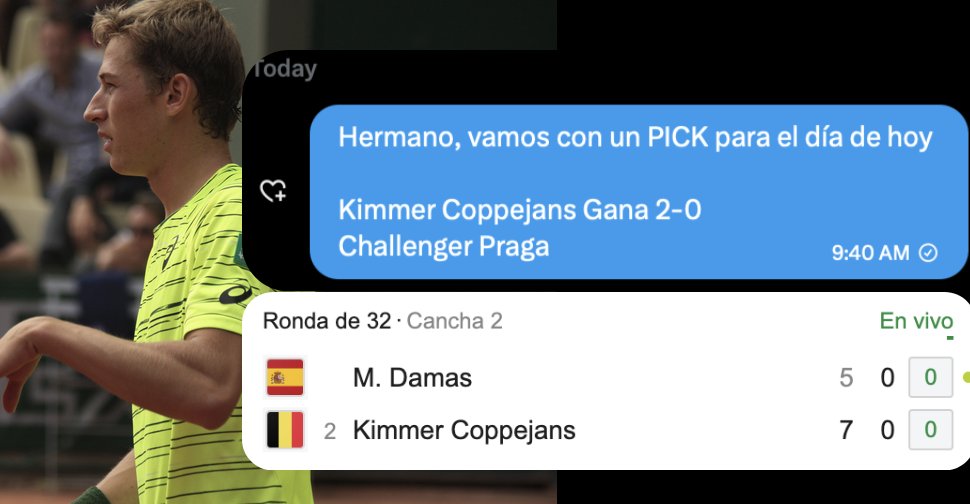 SergioBet100's tweet photo. Lo mande al premium, ¿se logra o no se logra?
🍀 Kimmer Coppejans 2-0
#Praga https://t.co/NZA4Xl184T