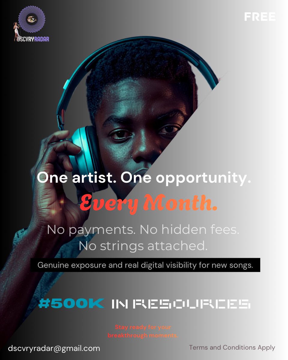 DscvryRadar's tweet photo. Sept Edition: One Nigerian Artist gets #500k in marketing resources 🇳🇬

Criteria: Submit your unreleased songs (video) via the comment section OR email mp3/wav for private listen. You must be Nigerian living anywhere. The song must be dropping in September. No voting. RT!

More… https://t.co/V69v5HUT09