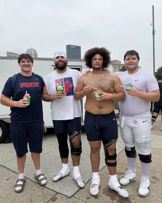 Group photo of the boys with post-practice ice
