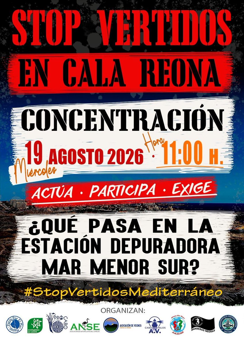 SCalblanque's tweet photo. En lo que va de verano cerraron al baño Cala Reona #Cartagena 5 veces, por lo que muchos ya no nos fiamos de @AytoCartagenaES @esamur_aguas @mitecogob y no nos bañamos. Los vertidos en la orilla llevan así 5 años contaminando. Por eso os convocamos el miércoles allí. Solución ya! https://t.co/FQyvxvL7s0