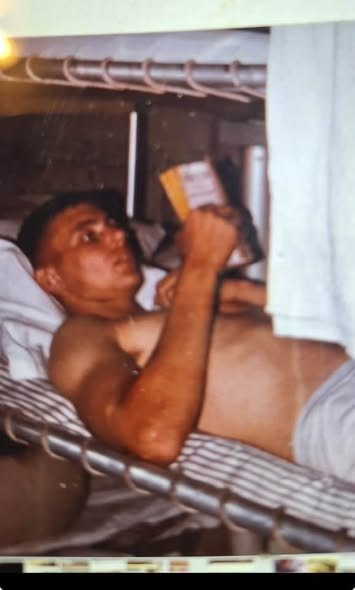 rebswife65's tweet photo. This guy tells it right to the USS Lincoln crybabies...For the crybabies on the USS Abraham Lincoln crying about their deployment, here’s a picture of me at 18 reading a Louis L’amour book on 1of 2 Sea Service Deployments I was on out of Okinawa,when we received our orders to move out there was no word on where we were deploying too, it was grab your shit and go.(loose lips sink ships)us Marines were stacked in like sardines, Once you got used to the fart and puke smells it was fine, did we complain? Hell yes we complained, it was part of the gig, did we cry to our superiors hell no, did we cry to our mommy’s, hell no( we didn’t have outside communication)we were there to do a job and that’s what we did, we scrubbed our living area and the head area to perfection every day, The chow was excellent since we were used to C-rations that were 3 times older then most of us were, I can only imagine what today’s ships  are like with all the modern tech and such, I think back to those brave troops that came before me and the crappy stuff they had to go through, we are getting weak!