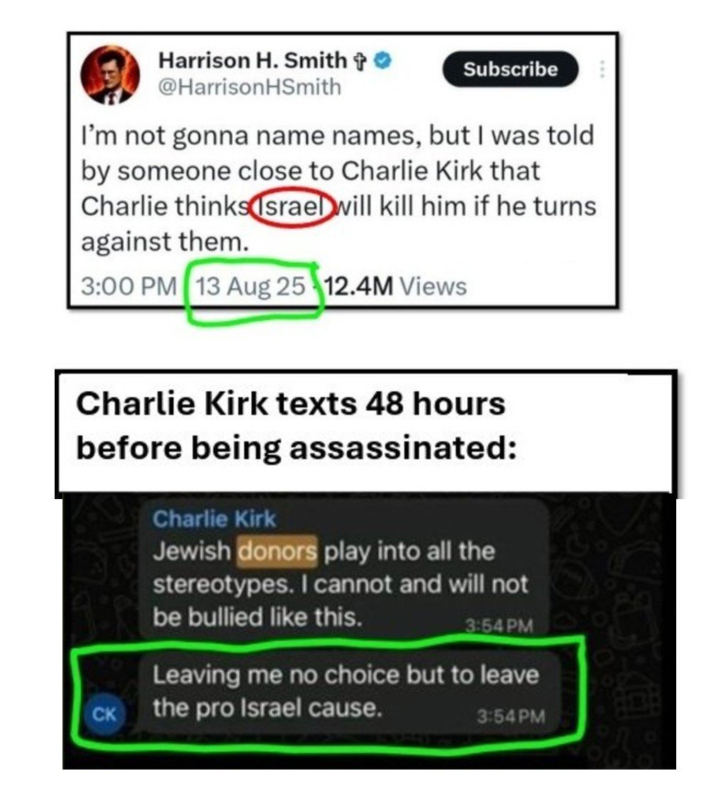 RealTheForce's tweet photo. @benshapiro I wonder who killed Charlie Kirk https://t.co/OTWjeeUPRs